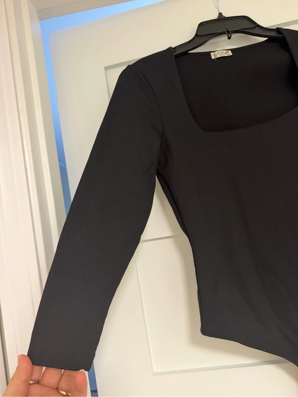 Free People Black Square-Neck Long Sleeve Bodysuit